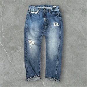 Oobe Brand Japanese Selvedge Jeans Mens 35x32 Blue Tapered Distressed Straight